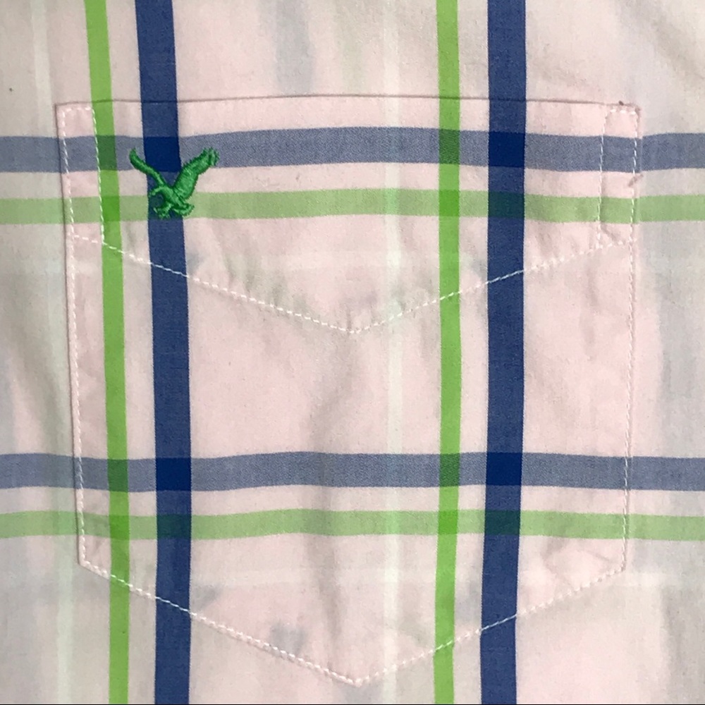 Mens American Eagle Pink Plaid Button Down Shirt Size Large - Picture 5 of 8